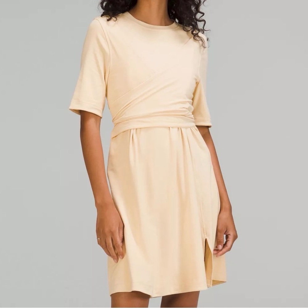 lululemon athletica Cream Short-Sleeve Wrap Waist Dress